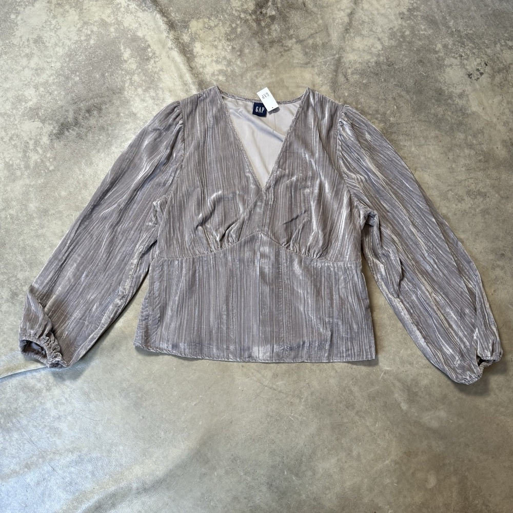 GAP Blouse Womens‎ Size XL Gray Velvet Balloon Sleeve Peasant Top Whimsigoth